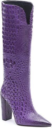 Women Pointed Toe Embossed Knee High Boots Block Heel Western Boot Thigh High Chunky Heel Shoes in Saudi Arabia