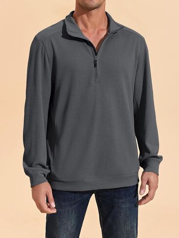 بلوفر رجالي من Karlywindow بسحاب ربع سنوي، رقبة وهمية، سترات كاجوال بأكمام طويلة للاستخدام الخارجي مع جيب بسحاب in Kuwait