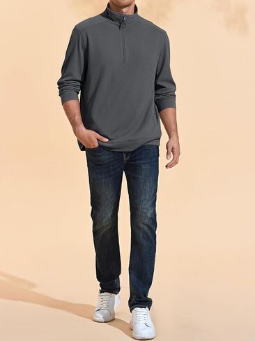 بلوفر رجالي من Karlywindow بسحاب ربع سنوي، رقبة وهمية، سترات كاجوال بأكمام طويلة للاستخدام الخارجي مع جيب بسحاب in Kuwait