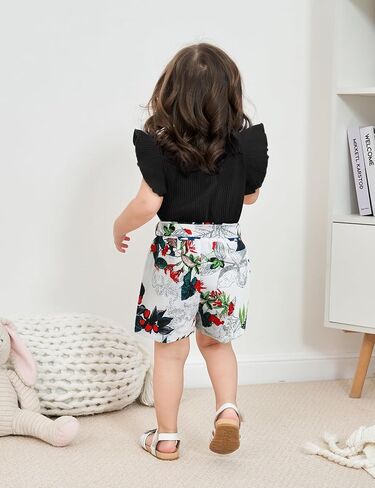 oklady Girl's Summer 2 Piece Outfits Short Sleeve T-shirt Top and Cute Pattern, Floral Short Sets Girls Outfits in Kuwait