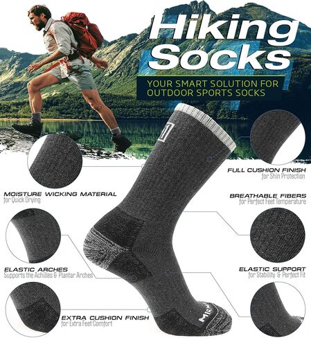 جوارب MIRMARU الرجالية 5 أزواج للمشي لمسافات طويلة في الهواء الطلق والجري والرحلات والتحكم في الرطوبة، جوارب تيري مبطنة بالكامل in Kuwait