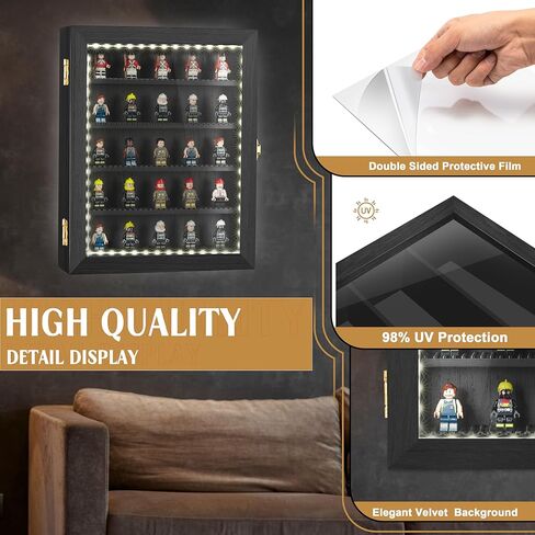 حافظة عرض مصغرة مع مصابيح LED مقاس 11×14 بوصة، صندوق ظلال مكعبات بناء مع زجاج أكريليك عالي الدقة، 5 لوحات قابلة للإزالة لجمع الهدايا التذكارية الرائعة من Minifigure in Kuwait