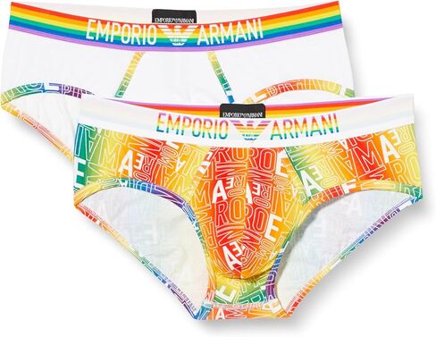 Emporio Armani Men's Stretch Cotton Rainbow Logo 2-Pack Brief in Saudi Arabia