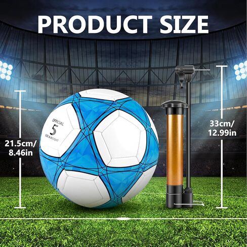 كرة قدم مقاس 5 مع مضخة هواء واحدة و4 إبرة مضخة و4 حقيبة شبكية - كرة قدم بالحجم والوزن الرسميين، نسيج محكم من البولي يوريثان سميك مناسب لممارسة التدريب على ألعاب دوري الشباب والكبار أو هدية (4 قطع) in Kuwait