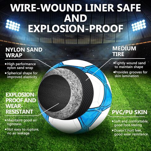 كرة قدم مقاس 5 مع مضخة هواء واحدة و4 إبرة مضخة و4 حقيبة شبكية - كرة قدم بالحجم والوزن الرسميين، نسيج محكم من البولي يوريثان سميك مناسب لممارسة التدريب على ألعاب دوري الشباب والكبار أو هدية (4 قطع) in Kuwait