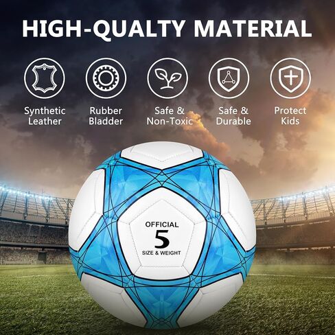 كرة قدم مقاس 5 مع مضخة هواء واحدة و4 إبرة مضخة و4 حقيبة شبكية - كرة قدم بالحجم والوزن الرسميين، نسيج محكم من البولي يوريثان سميك مناسب لممارسة التدريب على ألعاب دوري الشباب والكبار أو هدية (4 قطع) in Kuwait