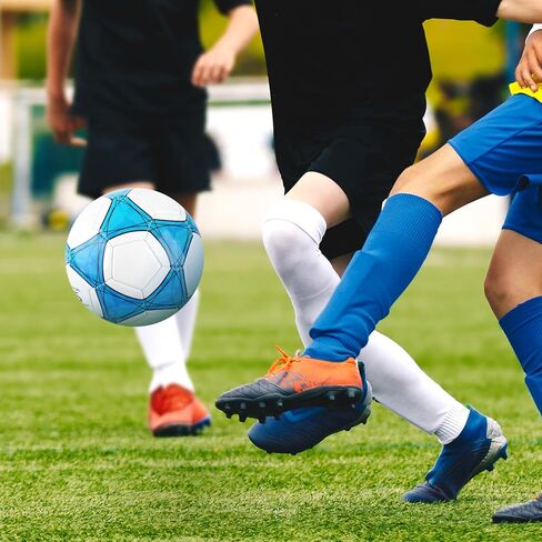 كرة قدم مقاس 5 مع مضخة هواء واحدة و4 إبرة مضخة و4 حقيبة شبكية - كرة قدم بالحجم والوزن الرسميين، نسيج محكم من البولي يوريثان سميك مناسب لممارسة التدريب على ألعاب دوري الشباب والكبار أو هدية (4 قطع) in Kuwait