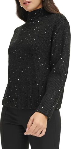 Calvin Klein Women's Sequin Mock Neck Long Sleeve Sweater in Kuwait