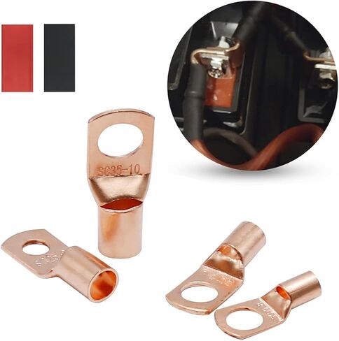 150Pcs Copper Wire Lugs AWG 2 4 6 8 10 12 with Heat Shrink Set, 70Pcs Battery Cable Closed End Tubular Ring Terminals Connectors + 80Pcs Heat Shrink Tubing Kit in Saudi Arabia