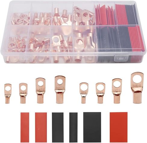 150Pcs Copper Wire Lugs AWG 2 4 6 8 10 12 with Heat Shrink Set, 70Pcs Battery Cable Closed End Tubular Ring Terminals Connectors + 80Pcs Heat Shrink Tubing Kit in Saudi Arabia