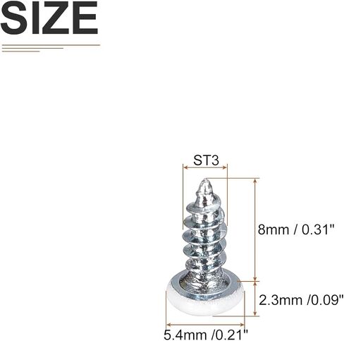 ST3x8mm White Screws 100Pack - Zinc Plated Carbon Steel Pan Head Phillips Sheet Metal Screw Self-tapping Screw Wood Screws in Saudi Arabia