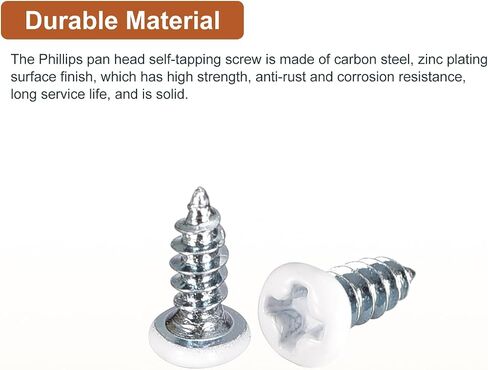 ST3x8mm White Screws 100Pack - Zinc Plated Carbon Steel Pan Head Phillips Sheet Metal Screw Self-tapping Screw Wood Screws in Saudi Arabia