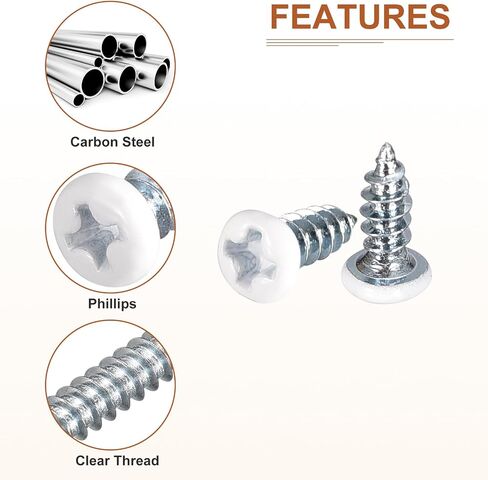 ST3x8mm White Screws 100Pack - Zinc Plated Carbon Steel Pan Head Phillips Sheet Metal Screw Self-tapping Screw Wood Screws in Saudi Arabia