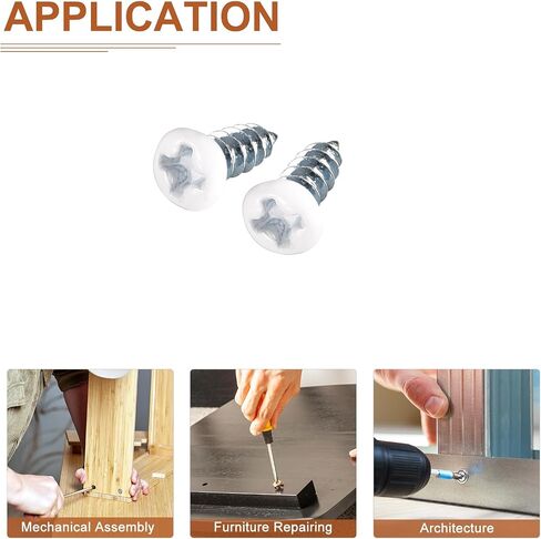 ST3x8mm White Screws 100Pack - Zinc Plated Carbon Steel Pan Head Phillips Sheet Metal Screw Self-tapping Screw Wood Screws in Saudi Arabia