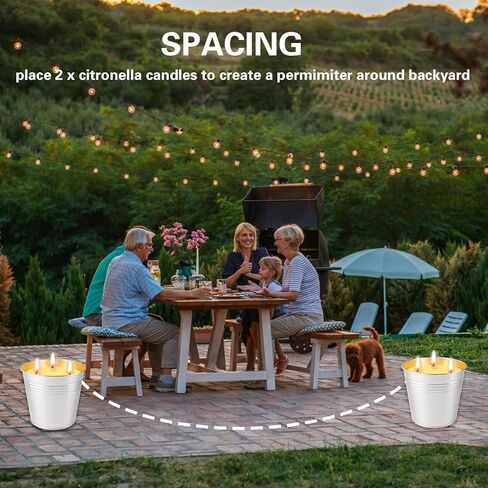 شموع السترونيلا في الهواء الطلق، مجموعة شموع السترونيلا الكبيرة المكونة من قطعتين، مصنوعة من زيوت السترونيلا العطرية وشمع الصويا الطبيعي، وقت حرق 240 ساعة، شموع دلو 17oz 3 فتيل للفناء والمنزل والتخييم in Kuwait