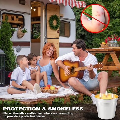 شموع السترونيلا في الهواء الطلق، مجموعة شموع السترونيلا الكبيرة المكونة من قطعتين، مصنوعة من زيوت السترونيلا العطرية وشمع الصويا الطبيعي، وقت حرق 240 ساعة، شموع دلو 17oz 3 فتيل للفناء والمنزل والتخييم in Kuwait