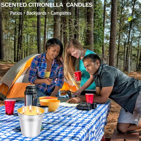 شموع السترونيلا في الهواء الطلق، مجموعة شموع السترونيلا الكبيرة المكونة من قطعتين، مصنوعة من زيوت السترونيلا العطرية وشمع الصويا الطبيعي، وقت حرق 240 ساعة، شموع دلو 17oz 3 فتيل للفناء والمنزل والتخييم in Kuwait