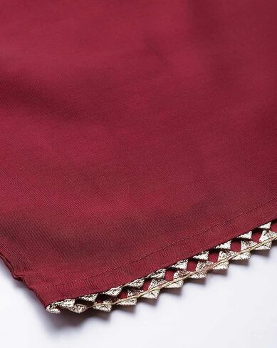 طقم بنطلون كورتا مستقيم للنساء من INDO ERA باللون الأحمر الهندي من الفسكوز بتصميم Yoke صلب بطول الساق in Kuwait