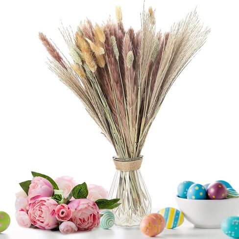 60 قطعة من عشب بامباس المجفف، 17 بوصة طبيعية مجففة بعناية منتقاة بعناية من عشب بامباس الرقيق، باقة عشب القصب، زهور مجففة بذيل أرنب، عشب جوهرة لحفلات الزفاف بوهو زهور ديكور طاولة المنزل in Kuwait