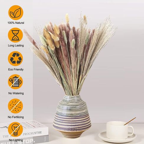 60 قطعة من عشب بامباس المجفف، 17 بوصة طبيعية مجففة بعناية منتقاة بعناية من عشب بامباس الرقيق، باقة عشب القصب، زهور مجففة بذيل أرنب، عشب جوهرة لحفلات الزفاف بوهو زهور ديكور طاولة المنزل in Kuwait