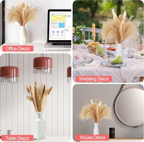 60 قطعة من عشب بامباس المجفف، 17 بوصة طبيعية مجففة بعناية منتقاة بعناية من عشب بامباس الرقيق، باقة عشب القصب، زهور مجففة بذيل أرنب، عشب جوهرة لحفلات الزفاف بوهو زهور ديكور طاولة المنزل in Kuwait