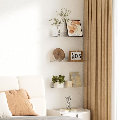 upsimples Bathroom Floating Shelves for Wall Storage, Clear Acrylic Shelves with Gold Metal Guardrail, Wall Shelves Organizer for Bedroom, Living Room, Picture Frames, 15.7" Hanging Shelves Set of 3 in Saudi Arabia