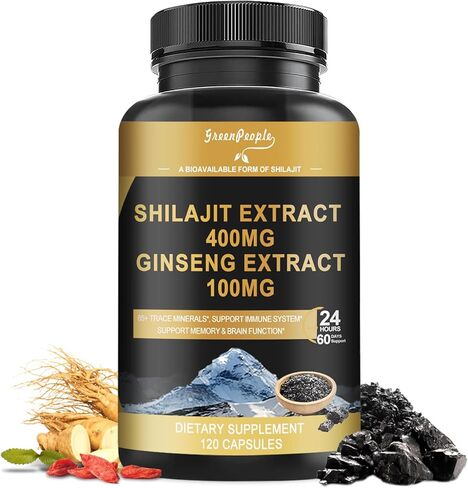 شيلاجيت 400 ملغ مع الجينسنغ، كبسولات ذات فعالية قصوى 120 عدد مع حمض الفولفيك والمعادن النزرة لتعزيز الطاقة ودعم المناعة للرجال والنساء أفضل من راتنج الشيلاجيت in Kuwait