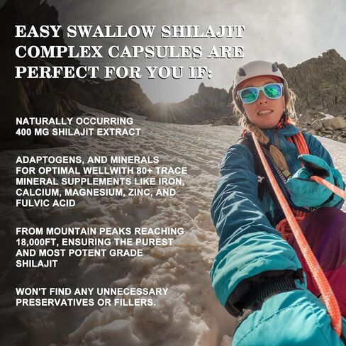 شيلاجيت 400 ملغ مع الجينسنغ، كبسولات ذات فعالية قصوى 120 عدد مع حمض الفولفيك والمعادن النزرة لتعزيز الطاقة ودعم المناعة للرجال والنساء أفضل من راتنج الشيلاجيت in Kuwait