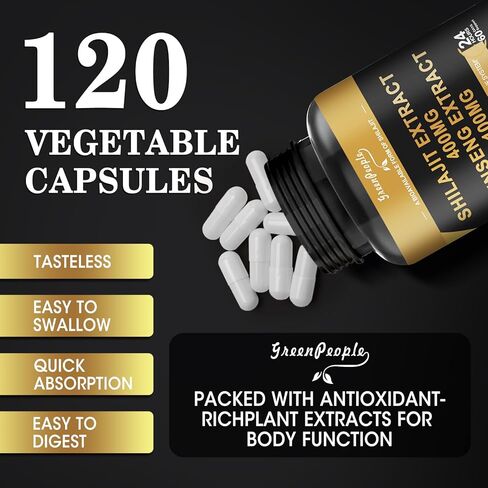 شيلاجيت 400 ملغ مع الجينسنغ، كبسولات ذات فعالية قصوى 120 عدد مع حمض الفولفيك والمعادن النزرة لتعزيز الطاقة ودعم المناعة للرجال والنساء أفضل من راتنج الشيلاجيت in Kuwait