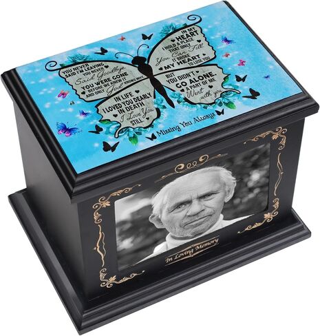 Urns for Human Ashes Adult Female Male, Wooden Urns Box and Casket for Ashes with Picture Frame, Funeral Cremation Memorial Urns for Men Women Child, Large Butterfly Burial Urns, Holds Up to 250 LBS in Saudi Arabia