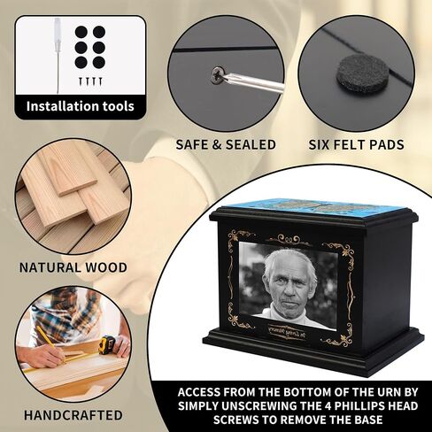 Urns for Human Ashes Adult Female Male, Wooden Urns Box and Casket for Ashes with Picture Frame, Funeral Cremation Memorial Urns for Men Women Child, Large Butterfly Burial Urns, Holds Up to 250 LBS in Saudi Arabia