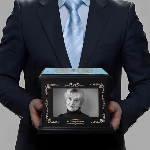 Urns for Human Ashes Adult Female Male, Wooden Urns Box and Casket for Ashes with Picture Frame, Funeral Cremation Memorial Urns for Men Women Child, Large Butterfly Burial Urns, Holds Up to 250 LBS in Saudi Arabia