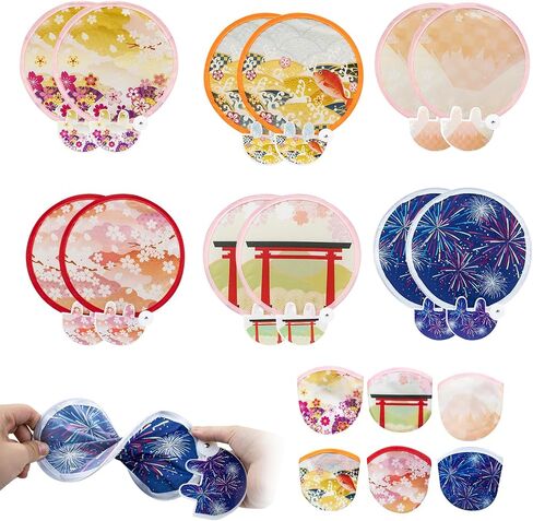 12 Pcs Hand Fans for Women Foldable, Portable Pop Up Folding Fan Handheld Fans Cute Pocket Mini Round Plastic Fans for Child Summer Travel(Janpanse) in Saudi Arabia