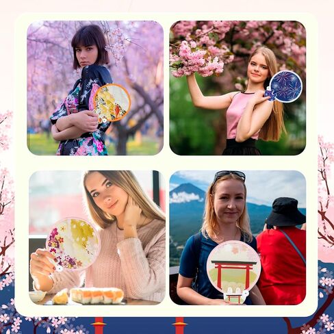12 Pcs Hand Fans for Women Foldable, Portable Pop Up Folding Fan Handheld Fans Cute Pocket Mini Round Plastic Fans for Child Summer Travel(Janpanse) in Saudi Arabia