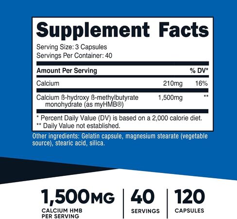 Nutricost myHMB Capsules 1,500MG Calcium HMB Per Serving, 120 Capsules, 40 Servings - Performance Line, Calcium B-hydroxy B-Methylbutyrate Monohydrate in Saudi Arabia