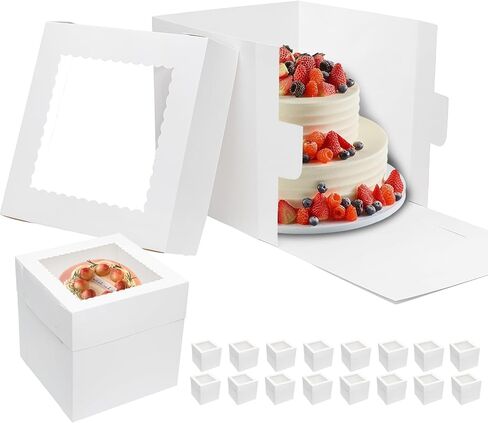 Mcfleet 16pcs Cake Boxes 10 Inch 10x10x5 White Bakery Boxes with Window Disposable Cake Containers with Lids Large Square Cardboard Cake Take Out Carrier for Wedding, Birthday, Party in Kuwait