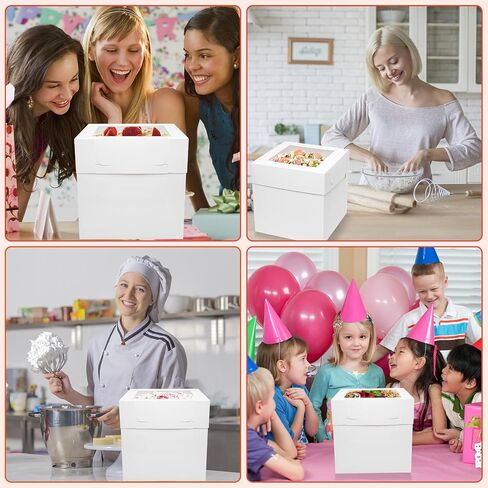 Mcfleet 16pcs Cake Boxes 10 Inch 10x10x5 White Bakery Boxes with Window Disposable Cake Containers with Lids Large Square Cardboard Cake Take Out Carrier for Wedding, Birthday, Party in Kuwait