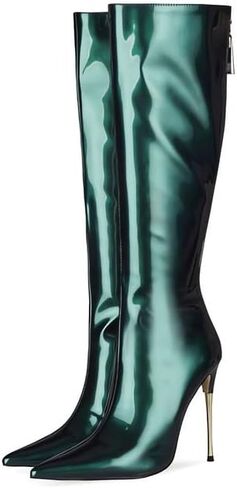 sexytag Women's Metallic Knee High Boots Stiletto Heel Pointed Toe Fashion Pull-on Back Zipper Ankle Boots in Saudi Arabia