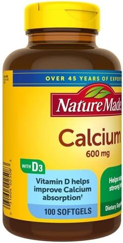 كالسيوم مصنوع طبيعيًا 600 مجم مع كبسولات هلامية سائلة فيتامين د 100 قطعة (عبوة من قطعتين) in Kuwait