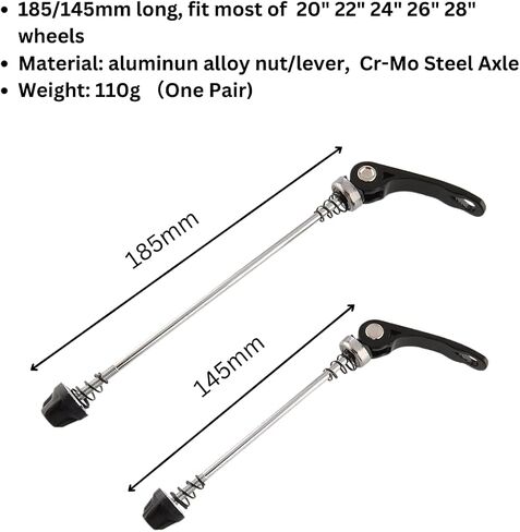 Road Mountain Bicycle MTB Wheel Hub Front and Rear QR Quick Release Skewers Clip Lever Axle 145/185mm, Pair,Multiple Color Options in Saudi Arabia