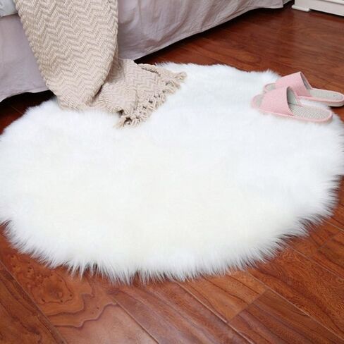 Carpets Soft Artificial Sheepskin Faux Fleece Chair Cover Seat Pad Soft Fluffy Shaggy Area Rugs Non Slip Mats for Chair Bed Sofa Floor(45x45cm) White in Kuwait