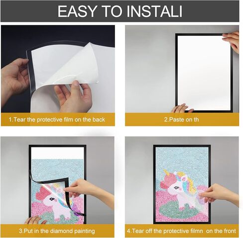إطار صورة ماسي من EVNEED، 4 قطع إطارات فنية ماسية مغناطيسية مقاس 12 × 16 بوصة إطارات ذاتية اللصق إطار صورة مغناطيسي من البولي فينيل كلوريد على الوجهين إطارات حامل لافتات للجدار المنزلي والمكتب والمدرسة، أسود in Kuwait