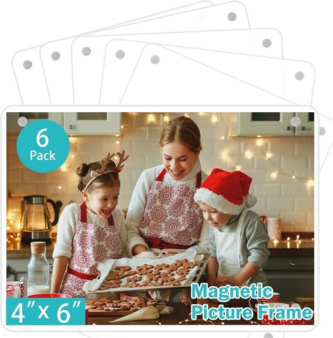 Acrylic Fridge Magnetic Frame, Double Sided Clear Magnetic Picture Frame, Clear Frameless Magnetic Refrigerator Photo Frame for Fujifilm Instax Mini, 5 x 7 Inch,Pack of 6 in Kuwait
