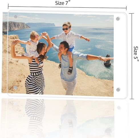 Acrylic Fridge Magnetic Frame, Double Sided Clear Magnetic Picture Frame, Clear Frameless Magnetic Refrigerator Photo Frame for Fujifilm Instax Mini, 5 x 7 Inch,Pack of 6 in Kuwait
