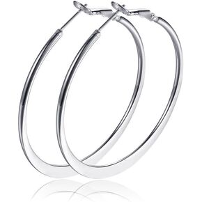 Fashion 50mm(2") Flat Big Hoop Earrings For Women Girls Silver 14k Rose Gold Large Basketball Hypoallergenic Stainless Steel Dainty Minimalist Huggie Round Circle Hoops Sensitive Ears Jewelry Gifts