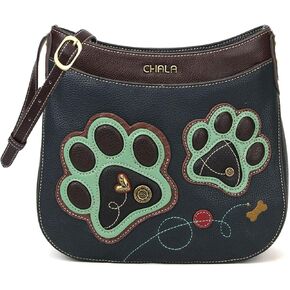 Chala Handbags Paw Print Crescent Crossbody Handbag Purse, Dog Mom