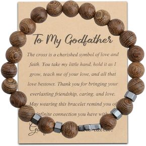 BNQL Godfather Gift Bracelet Godfather Cross Charm Natural Stone Bracelet Godfather Thank You Gift from Godchild Godfather Jewelry