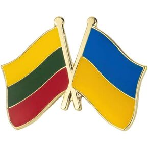 Lithuania Lithuanian Ukraine Ukrainian National Flag Crossed Flags Friendship Love Alliance Allies 1" Enamel Pin