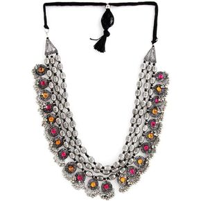 Crunchy Fashion Bollywood Traditional Indian/Bohemian Style Oxidized Silver Black Metal Necklace Tribal tribal indian silver jewelry for Women/Girls