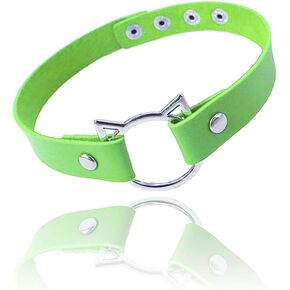 قلادة ضيقة من الجلد قابلة للتعديل، قلادة ناعمة من مادة البولي يوريثان على شكل قطة بانك للنساء والفتيات، باللون الأخضر in Kuwait